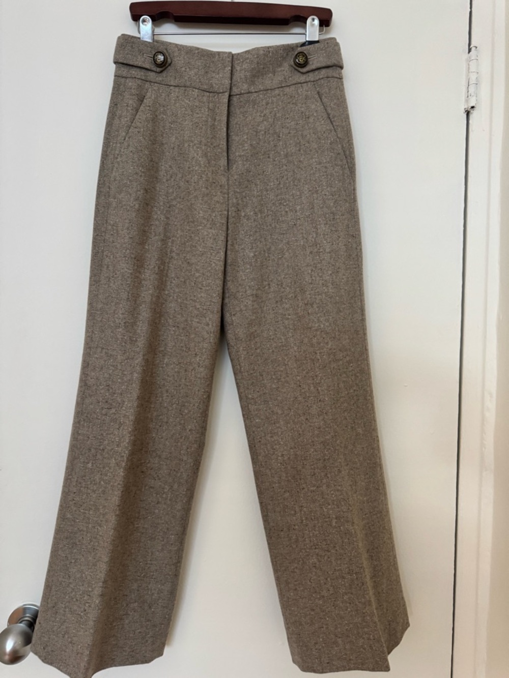 Veronica Beard Neutral Taupe Tweed Waistband Detail pants.